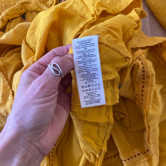 Free People Counting Daisies yellow off shoulder mini boho dress small - Picture 4 of 5